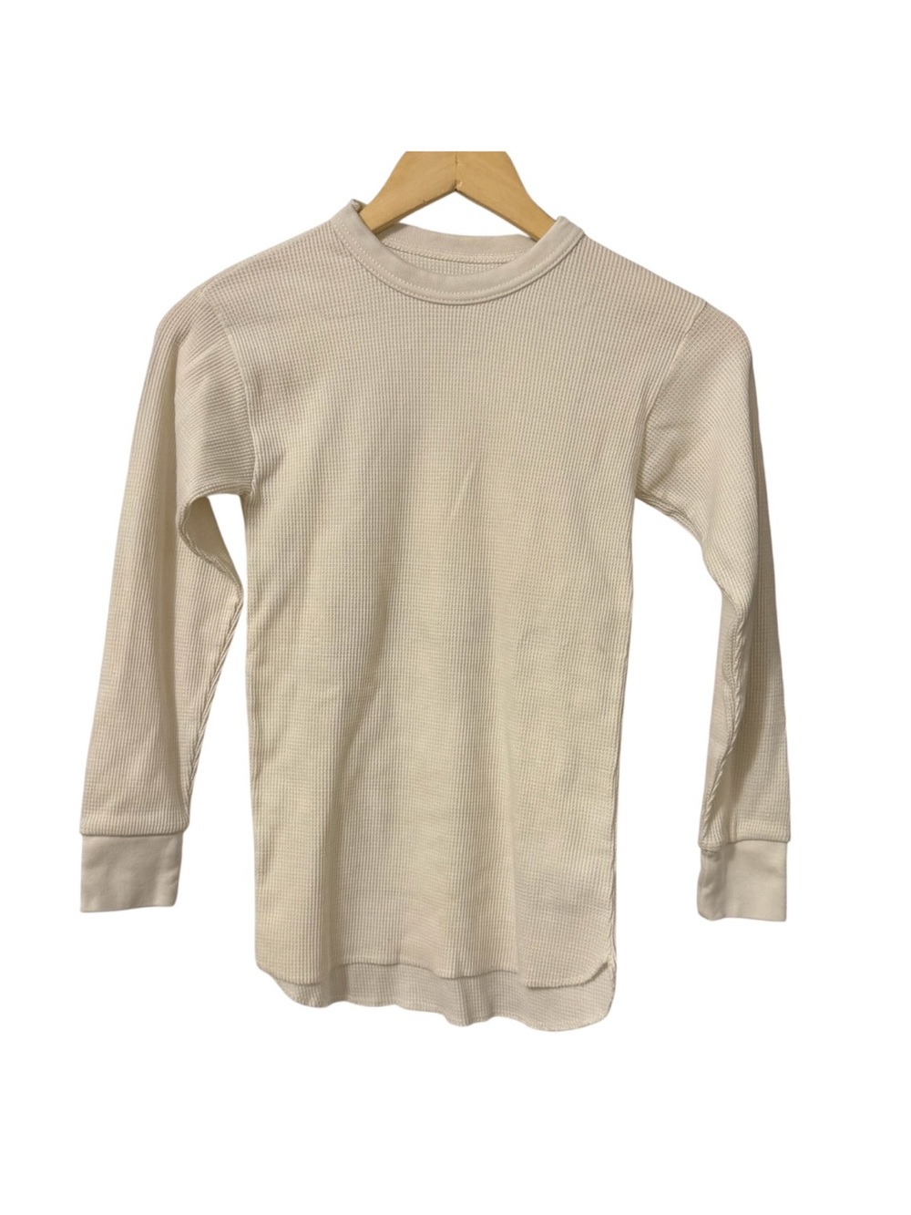 Kids Thermal Waffle Knit Long Sleeve Base Layer Crewneck Size Medium Cream